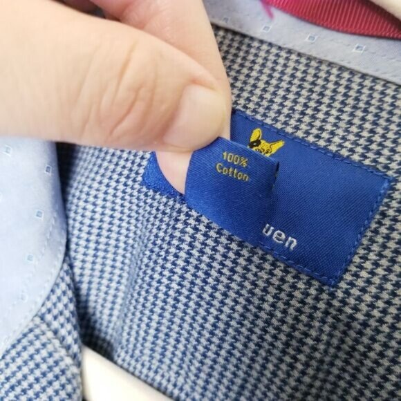 Stockholm Sven Mens Houndstooth Button-Up Shirt S 14 1/2 32/33 Blue 100% Cotton - Picture 3 of 9